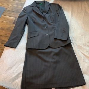 United Colors of Benetton Pinstripe Wool Skirt Suit -Size 44 Jacket & 42 Skirt